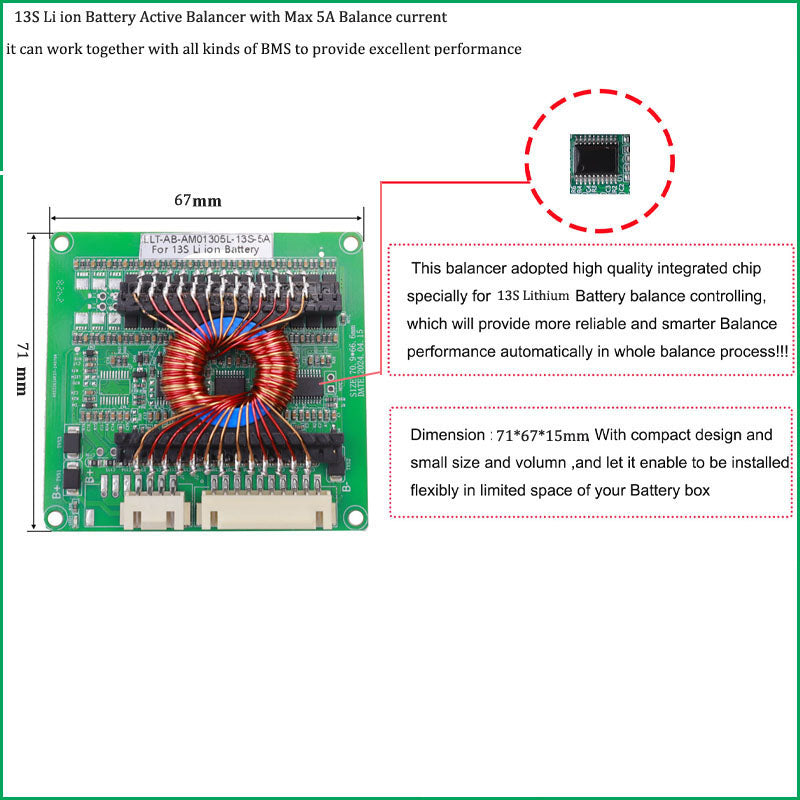 Li ion or Lifepo4 Battery Active Balancer module with 5A to 10A Constant balance current for 12V 24V 36V 48V 60V 72V Li ion or Lifepo4 active balancer with 5A Balance current - 4S Lifepop4 BMS 100A with 5A Balance