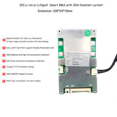 12S 13S 14S 15S 36V 48V 58.8V smart Bluetooth BMS with 20A 30A 40A to 60A constant discharge current with UART communication battery management system