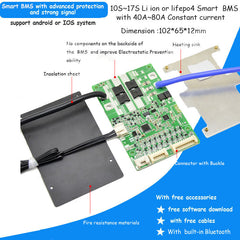 36V 48V 60V Li ion or Lifepo4 smart Bluetooth BMS with 40A 60A 80A 100A 120Aconstant current for 10S to 17S Battery