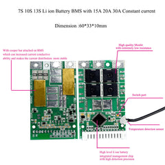 7S 10S 13S li ion 24V 36V 48V lithium battery bms with 15A 20A 30A constant current and with weak electricity switch function