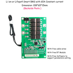 6S 7S 8S 10S 25.2v 24V 29.4V 29.2V 42V Li ion or Lifepo4 Battery Smart BMS with 20A 30A 40A 60A constant current for android or IOS APP