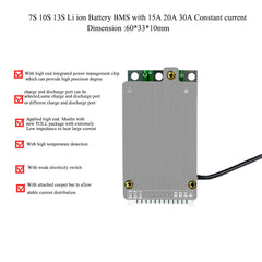 7S 10S 13S li ion 24V 36V 48V lithium battery bms with 15A 20A 30A constant current and with weak electricity switch function
