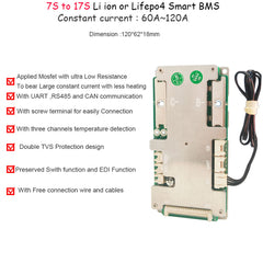 24V 36V 48V 60V Li ion NCM or Lifepo4 Smart Bluetooth BMS with 80A 100A 120A Constant current for power inverter or Solar energy storage LFP battery Pack with UART CAN RS485