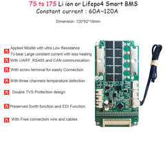 24V 36V 48V 60V Li ion NCM or Lifepo4 Smart Bluetooth BMS with 80A 100A 120A Constant current for power inverter or Solar energy storage LFP battery Pack with UART CAN RS485