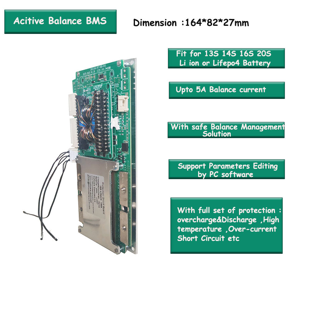 smart  active balancer BMS and Active balance bms for 36V 48V 60V 72V Li ion or Lifepo4 battery active balance bms with 5A equalization current