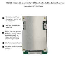 10S 13S 14S Li ion or 16S li ion and Lifepo4 Battery BMS for 36V 48V 60V Battery with 30A or 50A Constant current with ON OFF switch