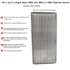 3S or 4S Li ion Lifepo4 12V  UPS ,Inverter ,Auto car Battery Smart Bluetooth Bms with  250A  300A  constant current for power conveter 12.6V or 16.8V NCM battery with CAN RS485 UART Communication