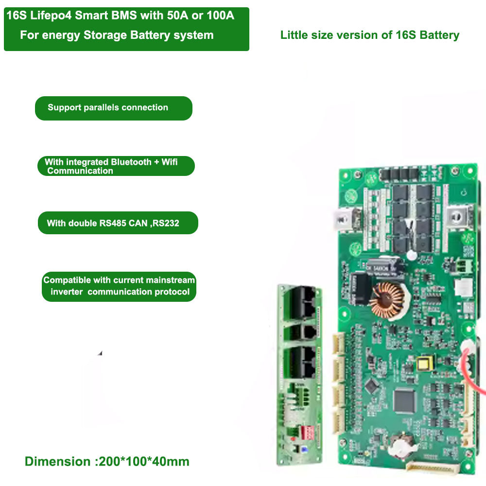 48V 16S Lifepo4 battery Smart BMS or 8S 24V Lifepo4 Household Energy storage Battery BMS with 100A 200A constant current
