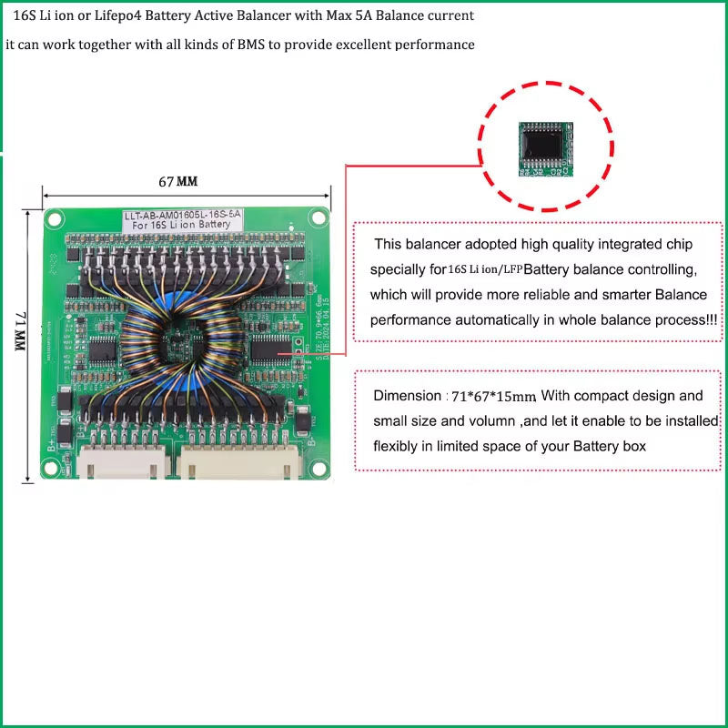 Li ion or Lifepo4 Battery Active Balancer module with 5A to 10A Constant balance current for 12V 24V 36V 48V 60V 72V Li ion or Lifepo4 active balancer with 5A Balance current - 4S Lifepop4 BMS 100A with 5A Balance