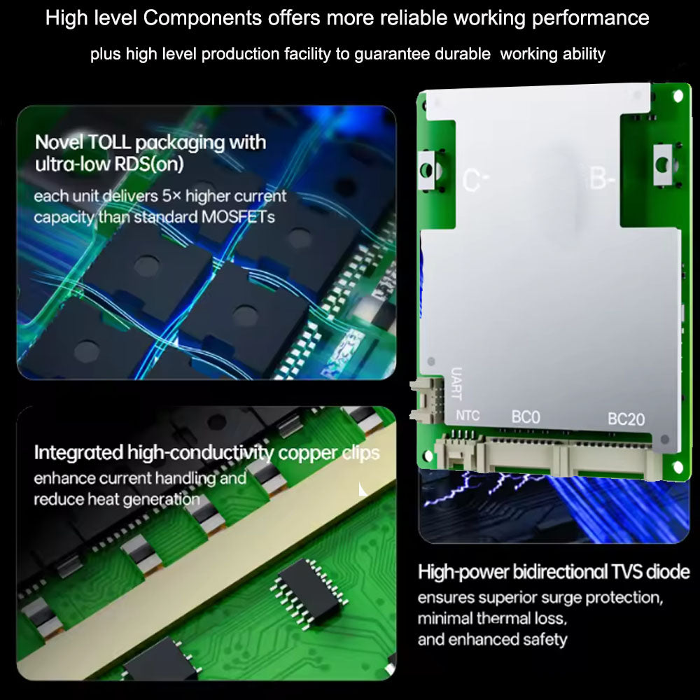 8S 10S 11S 12S 13S 14S 15S 16S 17S 18S 19S 20S 72V li ion or lifepo4 smart Bluetooth BMS for 24V 36V 48V 60V 72V battery with 40A 50A 60A constant current