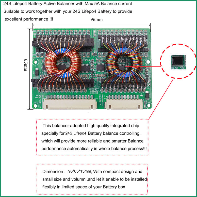 Li ion or Lifepo4 Battery Active Balancer module with 5A to 10A Constant balance current for 12V 24V 36V 48V 60V 72V Li ion or Lifepo4 active balancer with 5A Balance current - 4S Lifepop4 BMS 100A with 5A Balance