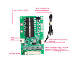 12S 13S 14S 15S  36V 48V 58.8V smart Bluetooth BMS with 20A 30A 40A to 60A constant discharge current with UART communication battery management system
