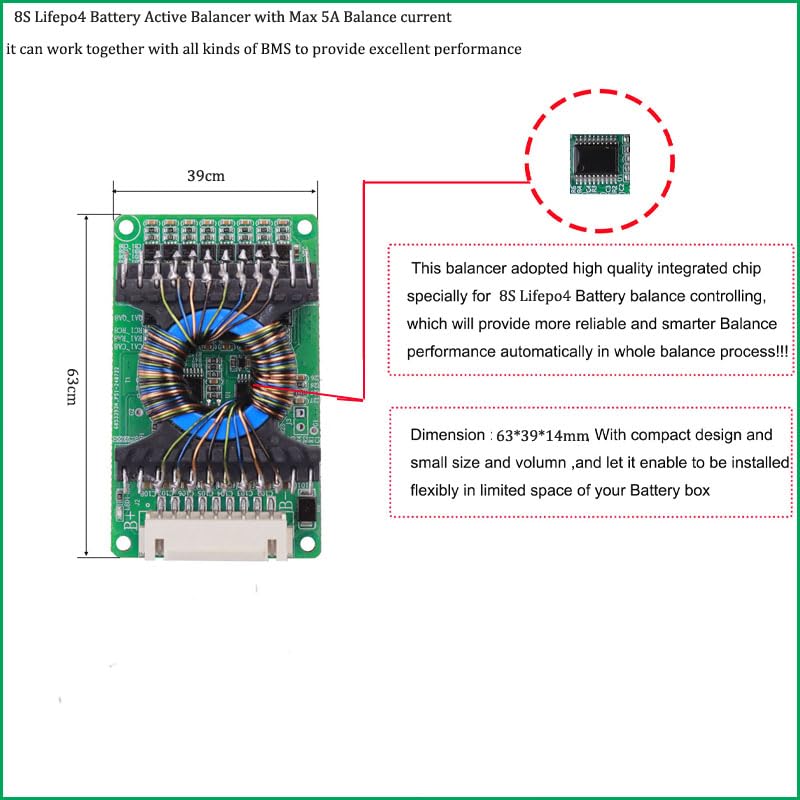 Li ion or Lifepo4 Battery Active Balancer module with 5A to 10A Constant balance current for 12V 24V 36V 48V 60V 72V Li ion or Lifepo4 active balancer with 5A Balance current - 4S Lifepop4 BMS 100A with 5A Balance