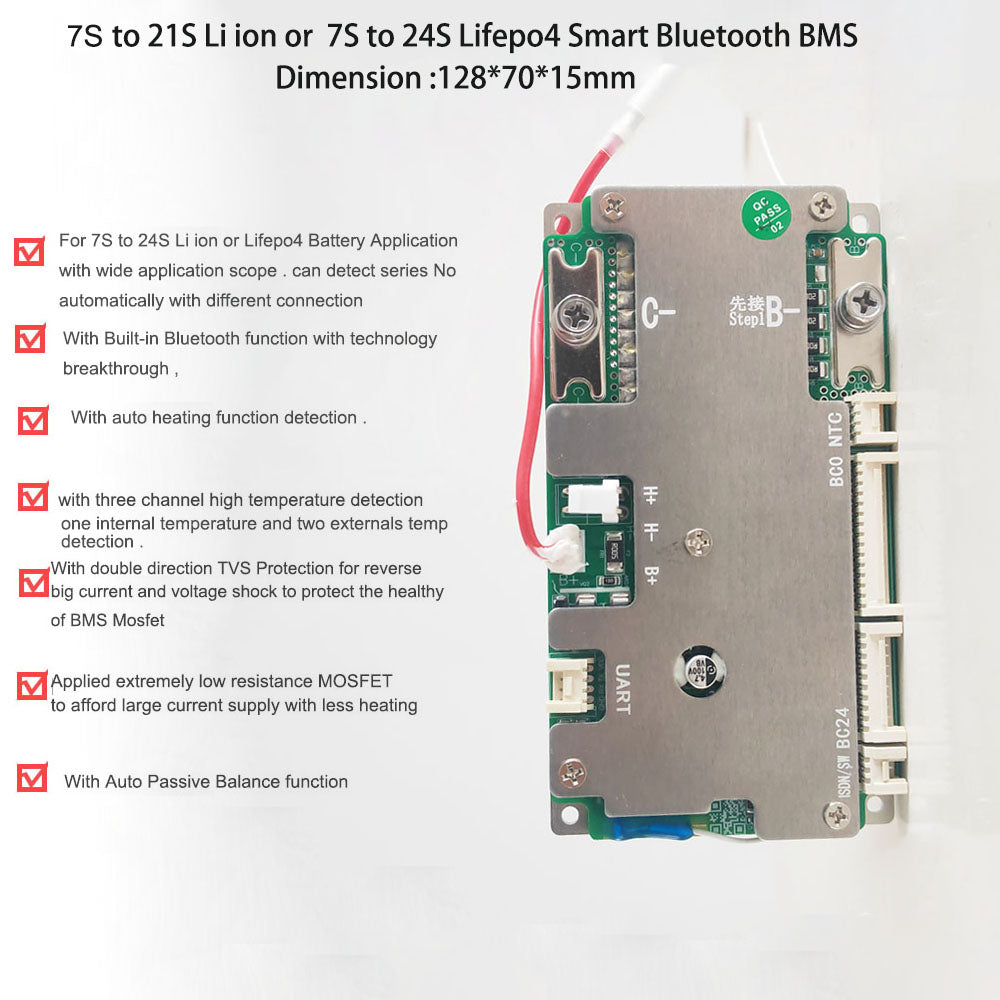 24V 48V 60V 36V 72V Li ion smart Bluetooth BMS with 40A 60A 80A 100A 120A  150A constant current for 7S 8S 13S 14S 15S 16S 17S 18S 19S 20S 24S li ion or lifepo4 battery