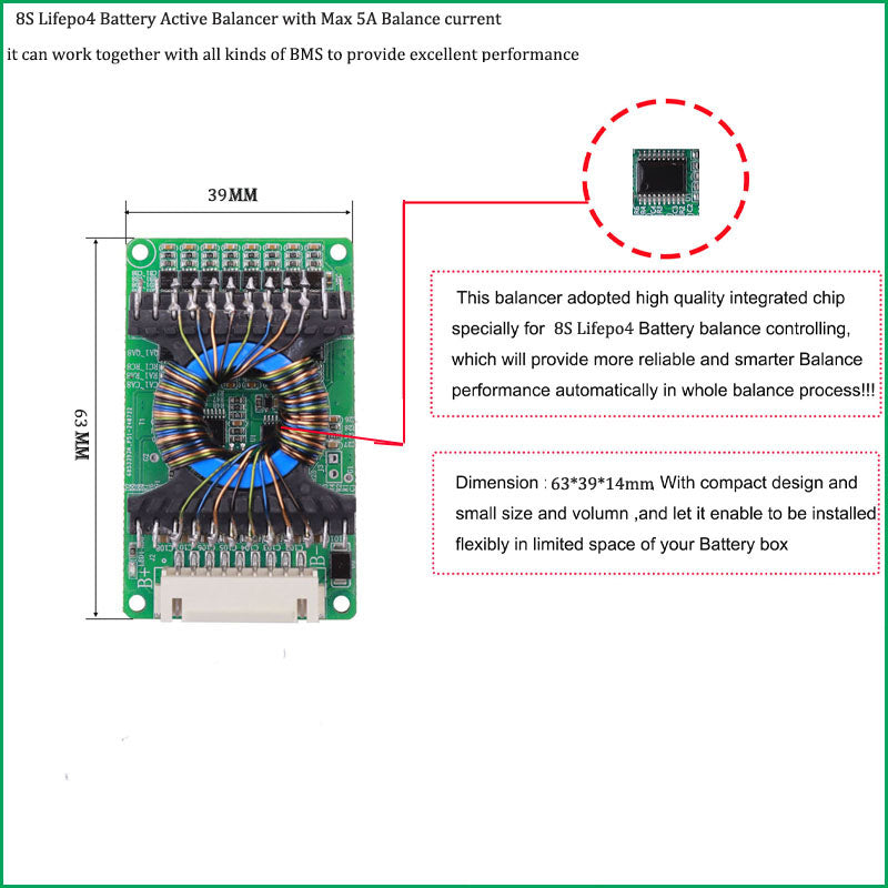 Li ion or Lifepo4 Battery Active Balancer module with 5A to 10A Constant balance current for 12V 24V 36V 48V 60V 72V Li ion or Lifepo4 active balancer with 5A Balance current - 4S Lifepop4 BMS 100A with 5A Balance