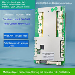 8S To 24S Li Ion Lifepo4 Smart Bluetooth BMS For  36V 48V 60V 72V 84V Battery With UART RS485 CAN Communication 100A 150A 200A Constant Current