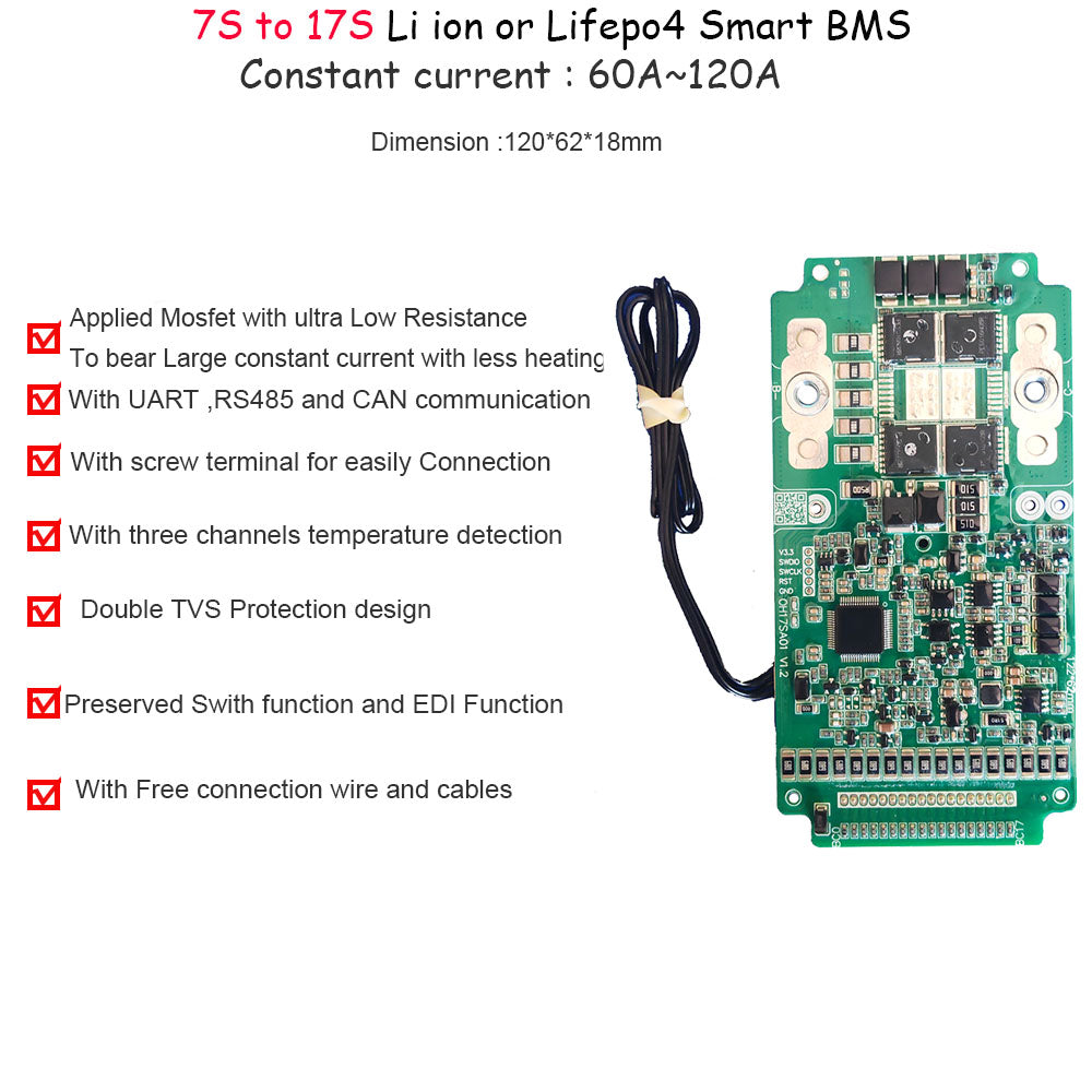 24V 36V 48V 60V Li ion NCM or Lifepo4 Smart Bluetooth BMS with 80A 100A 120A Constant current for power inverter or Solar energy storage LFP battery Pack with UART CAN RS485