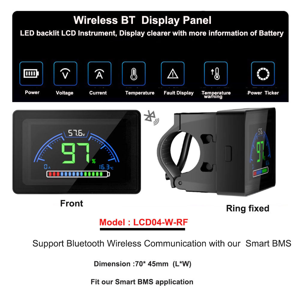 Bluetooth Wireless LCD Display Panel and Touch Display Screen of Smart Bluetooth BMS for Li ion or Lifepo4 Battery - Bluetooth LCD Panel with Alarm function