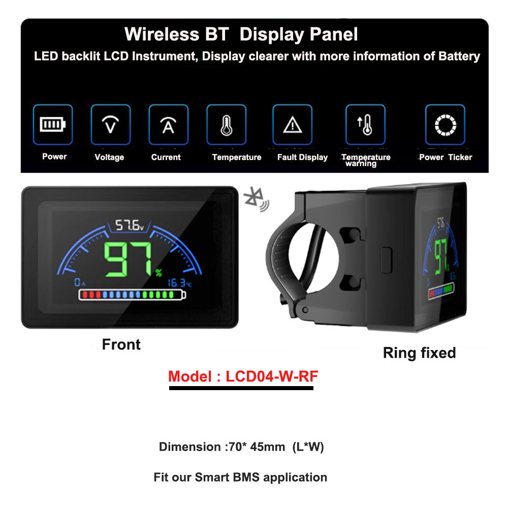 Bluetooth Wireless LCD Display Panel and Touch Display Screen of Smart Bluetooth BMS for Li ion or Lifepo4 Battery - Bluetooth LCD Panel with Alarm function