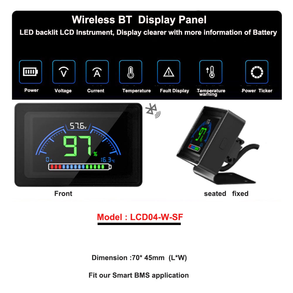 Bluetooth Wireless LCD Display Panel and Touch Display Screen of Smart Bluetooth BMS for Li ion or Lifepo4 Battery - Bluetooth LCD Panel with Alarm function