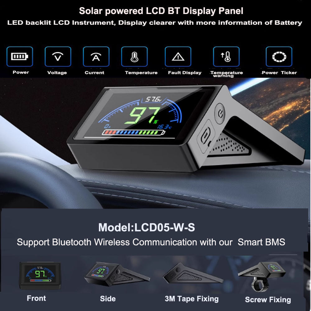 Bluetooth Wireless LCD Display Panel and Touch Display Screen of Smart Bluetooth BMS for Li ion or Lifepo4 Battery - Bluetooth LCD Panel with Alarm function